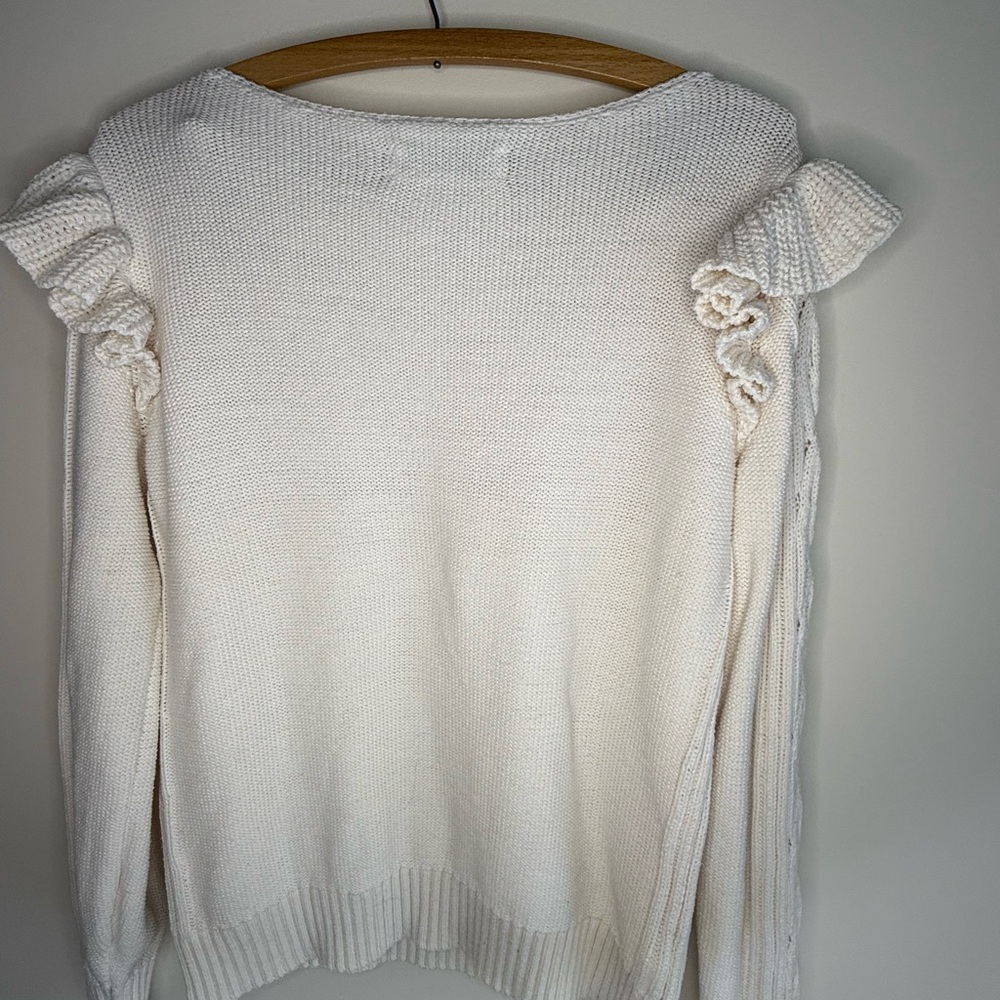 LOFT Ivory Ruffle Cable Knit Sweater - Picture 4 of 6